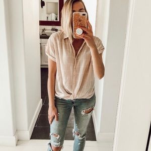 Anthropolgie light pink striped shirt